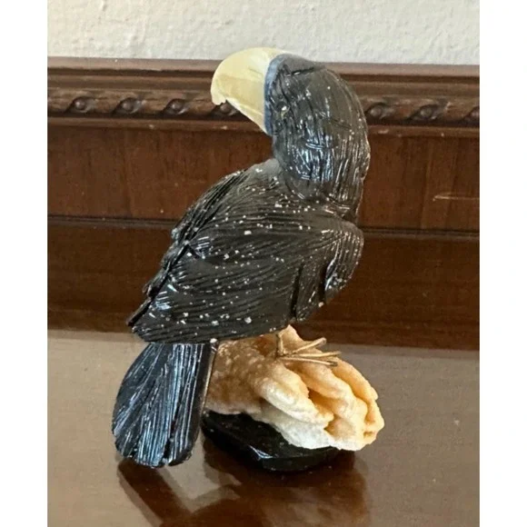 Hand Carved Toucan Bird Perched on Rock Earth Tone Colors - Picture 3 of 3